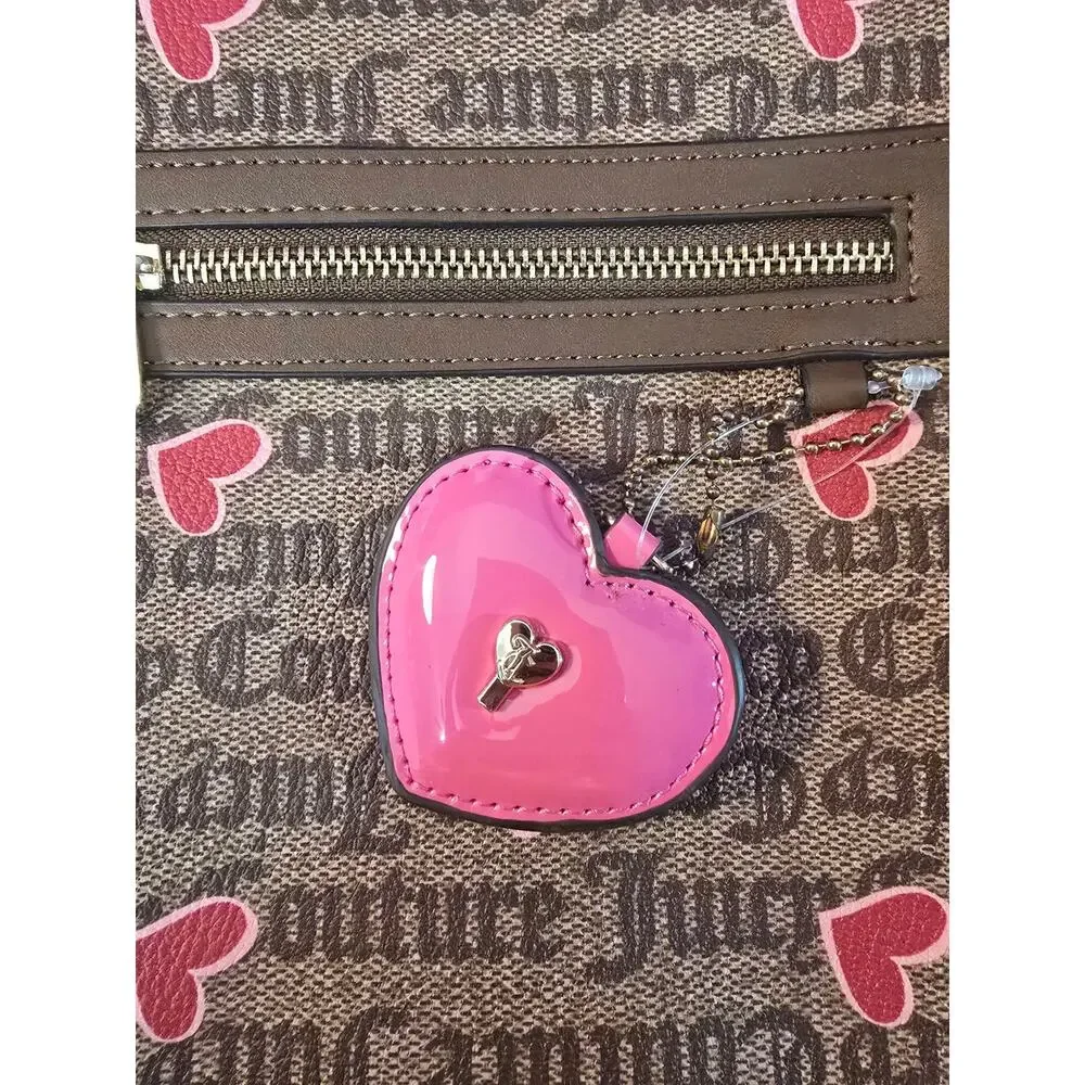 Juicy Couture Brown Gothic Monogram Mini Backpack Pink Hearts Y2K
